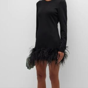 LaMarque Bahira dress ostrich feather hem $375 Medium Black